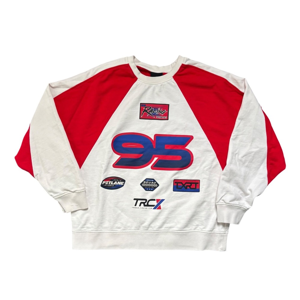 HM Racing 95 Graphic Oversized Sweatshirt Mens Large White Red Raglan Crewneck